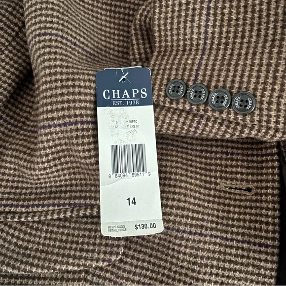 NWT Women’s Chaps Tan Houndstooth Blazer size 14 - Picture 8 of 9